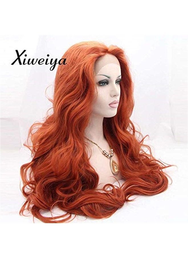 Xiweiya Fashion Glueless Copper Red Long Natural Wavy Free Part Lace Front Wigs Heat Resistant Synthetic Hair Wig for Women 24Inch  - Image 3
