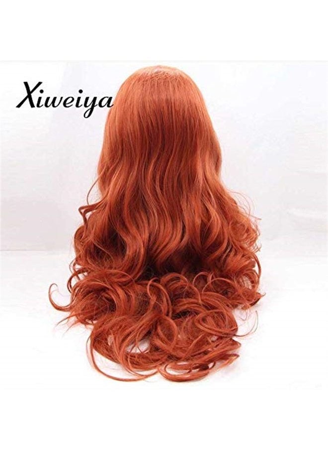 Xiweiya Fashion Glueless Copper Red Long Natural Wavy Free Part Lace Front Wigs Heat Resistant Synthetic Hair Wig for Women 24Inch  - Image 4