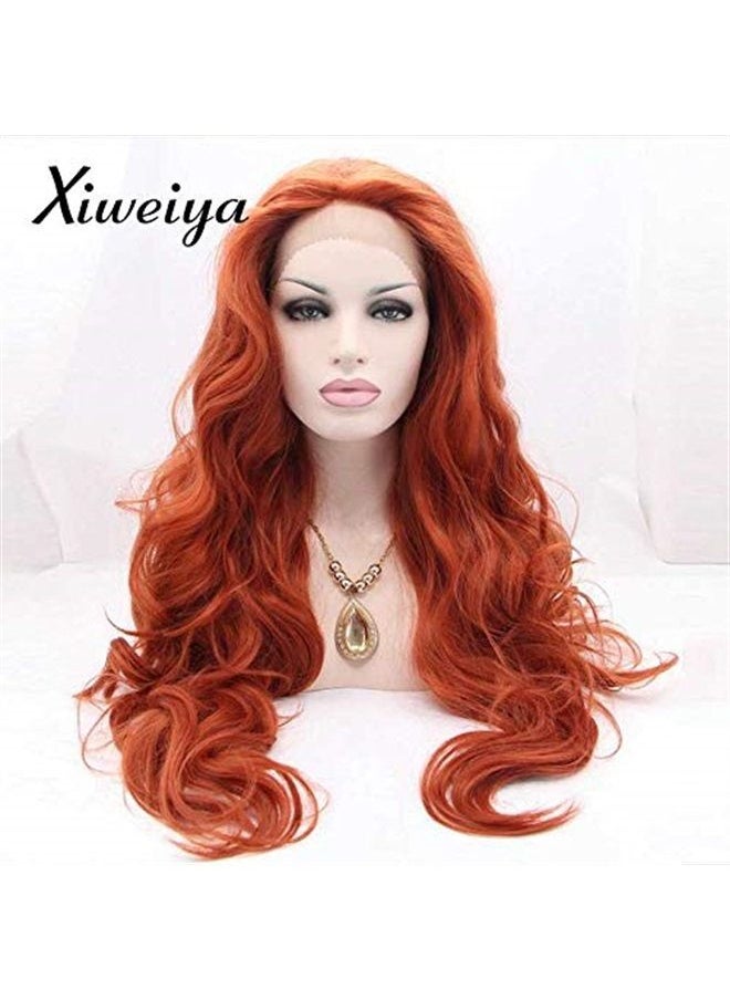 Xiweiya Fashion Glueless Copper Red Long Natural Wavy Free Part Lace Front Wigs Heat Resistant Synthetic Hair Wig for Women 24Inch  - Image 2