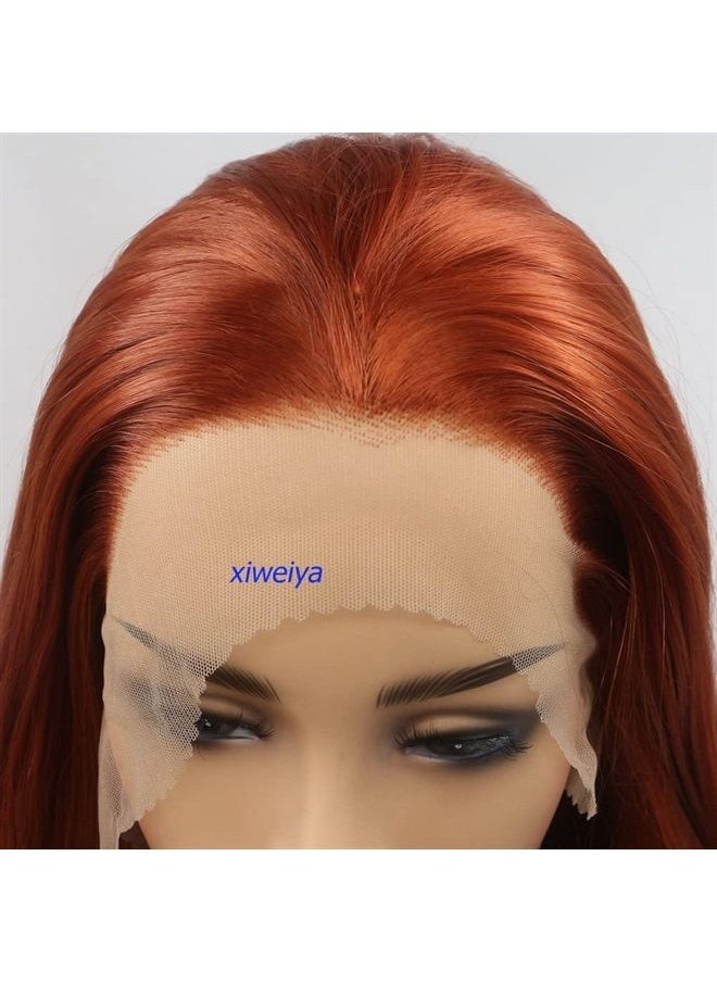 Xiweiya Fashion Glueless Copper Red Long Natural Wavy Free Part Lace Front Wigs Heat Resistant Synthetic Hair Wig for Women 24Inch  - Image 5