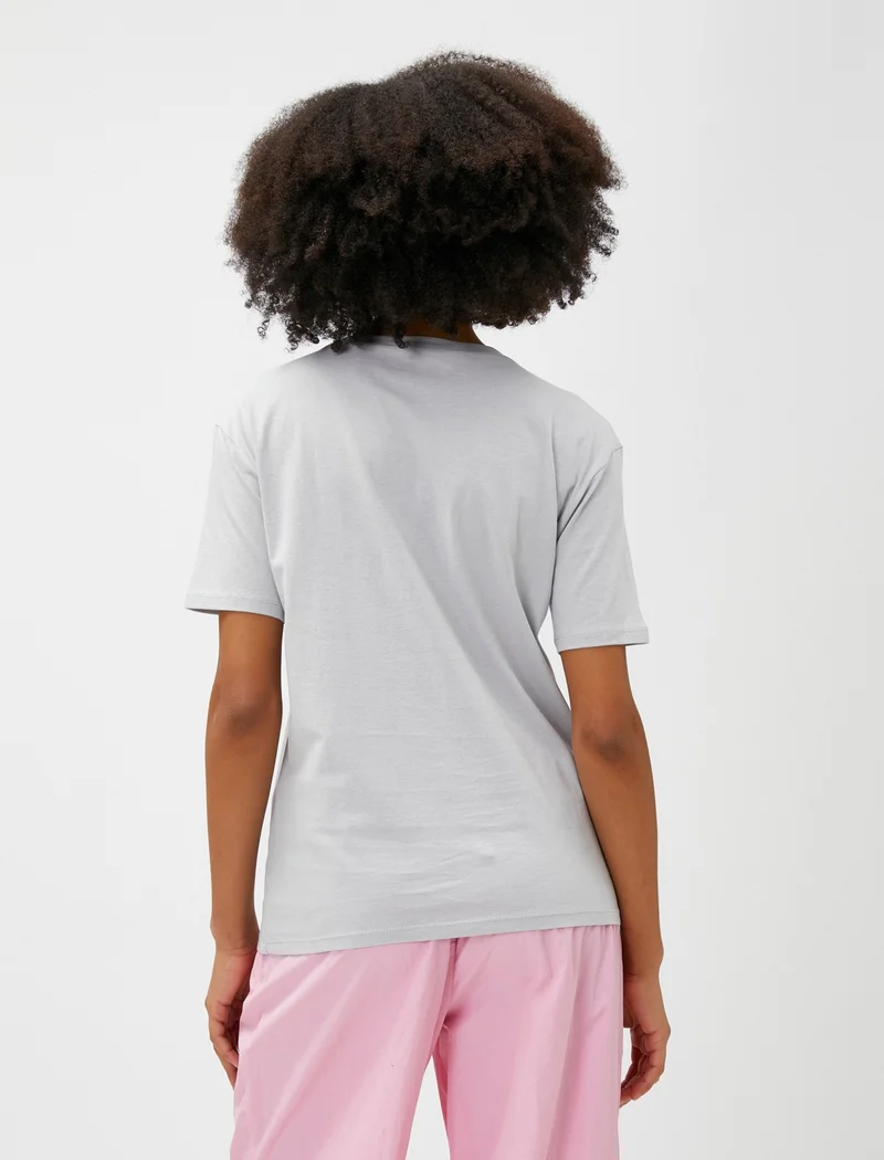 KOTON Printed T-Shirt Cotton Short Sleeve Crew Neck