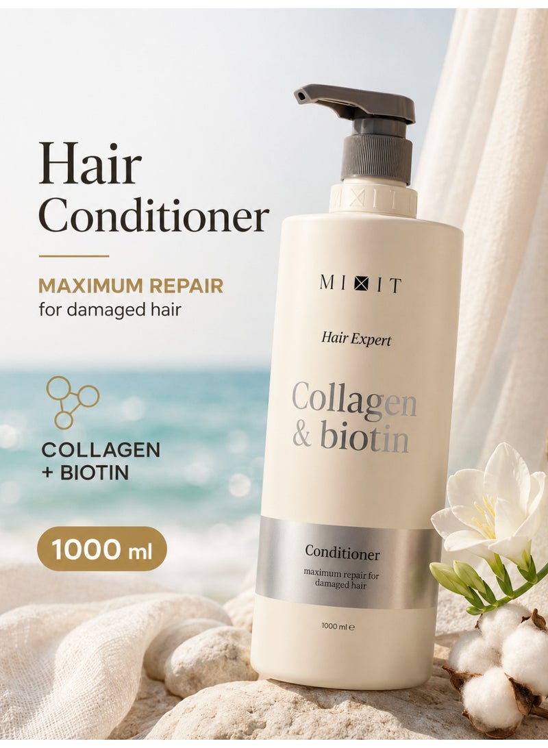 MIXIT Collagen & Biotin Extreme Repair Conditioner for Damaged Hair, Smoothing Frizz Control, 1000ml - Image 2