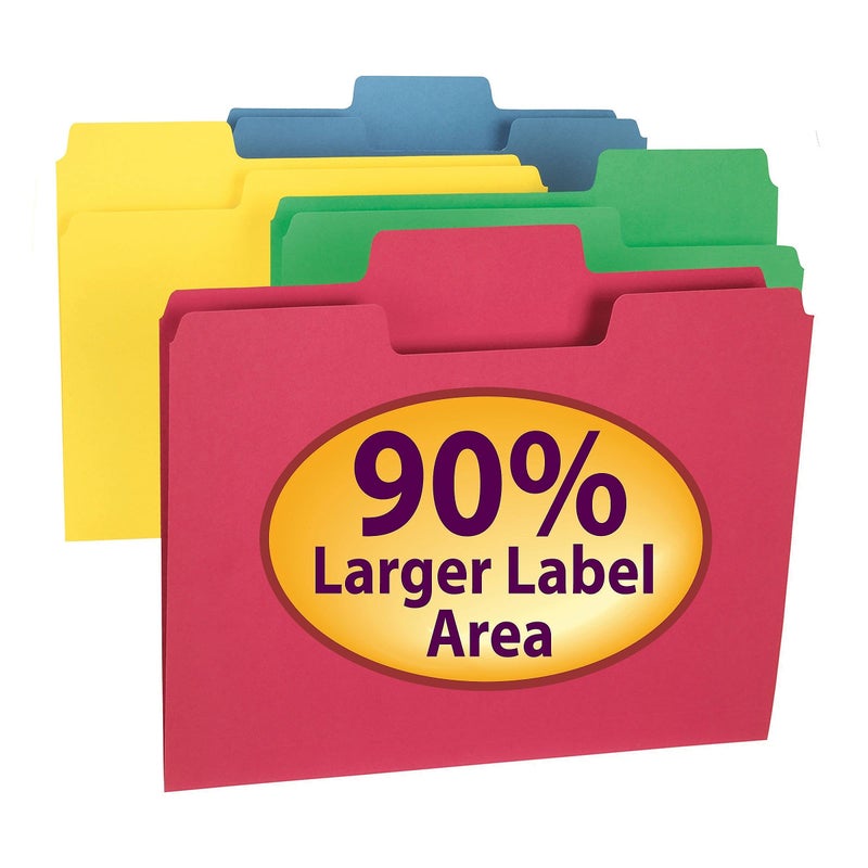Smead SuperTab File Folders, Oversized 1/3-Cut Tab, Letter Size, Assorted Primary Colors, 24 per Pack (11956) - Image 1