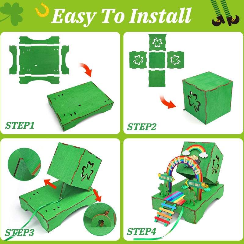 Phoncoo St Patrick's Day Leprechaun Trap Kit for Kids, St Patrick's Day Wood DIY Crafts Kit to Catch A Leprechaun, St Patrick's Day Party Decorations Leprechaun Trap Toys Gifts for Kid Friends - Image 5