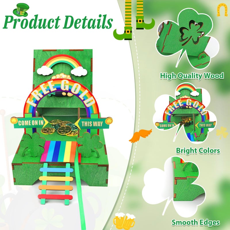 Phoncoo St Patrick's Day Leprechaun Trap Kit for Kids, St Patrick's Day Wood DIY Crafts Kit to Catch A Leprechaun, St Patrick's Day Party Decorations Leprechaun Trap Toys Gifts for Kid Friends - Image 3