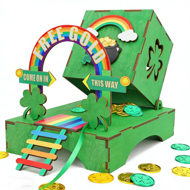 Phoncoo St Patrick's Day Leprechaun Trap Kit for Kids, St Patrick's Day Wood DIY Crafts Kit to Catch A Leprechaun, St Patrick's Day Party Decorations Leprechaun Trap Toys Gifts for Kid Friends - Image 1