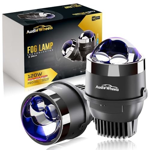 Audio Wheels 3" Universal LED Projector Projector Fog Lamp - 120W Dual-Beam | White-6000K | 15,000LM | Blue Film Lens | 12V/24V Car Driving Light for Vehicle Modification - Image 1