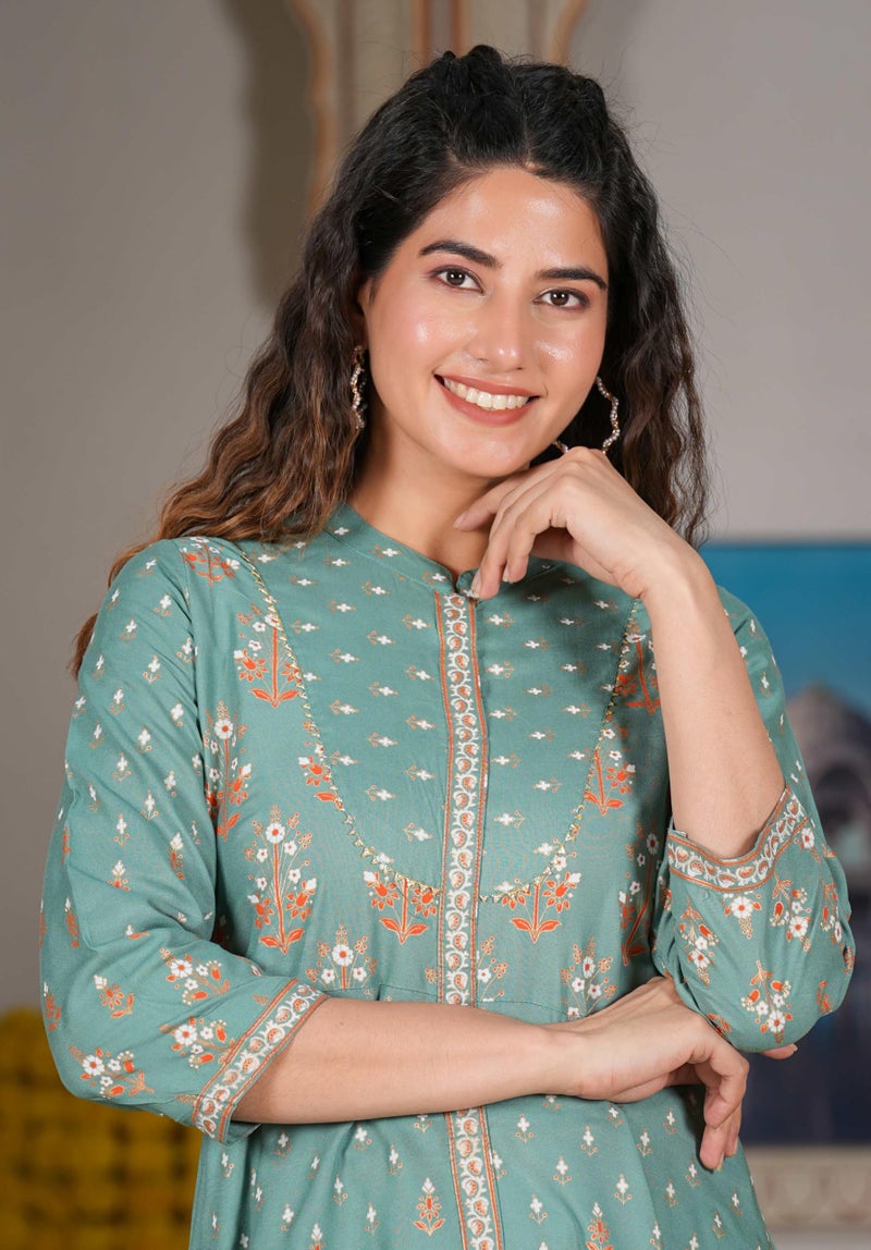 Yash Gallery Rayon Floral Printed Anarkali Kurtis for Women Indian Style Green - Image 5