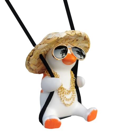 Qiwen Funny Swinging Duck Car Mirror Hanging Ornament - Cool Automotive Rearview Mirror Accessories for Men Women Teens, Cute Truck Car Pendant Charm Decor (Cool A) - Image 1