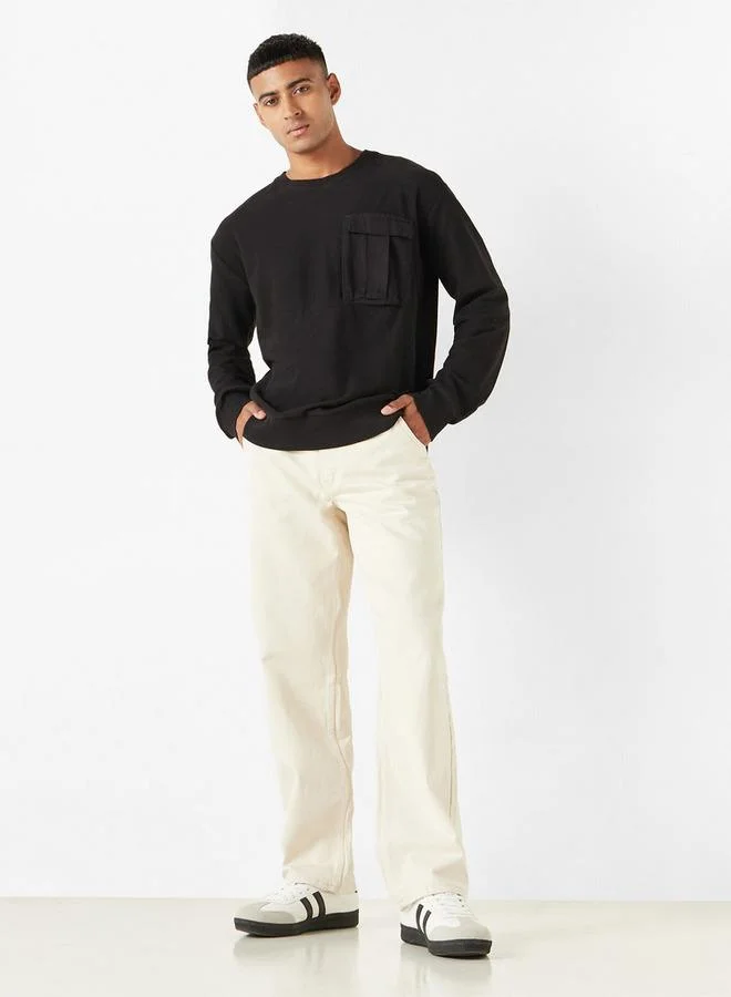 Lee Cooper Lee Cooper Textured Sweatshirt with Chest Pocket and Long Sleeves