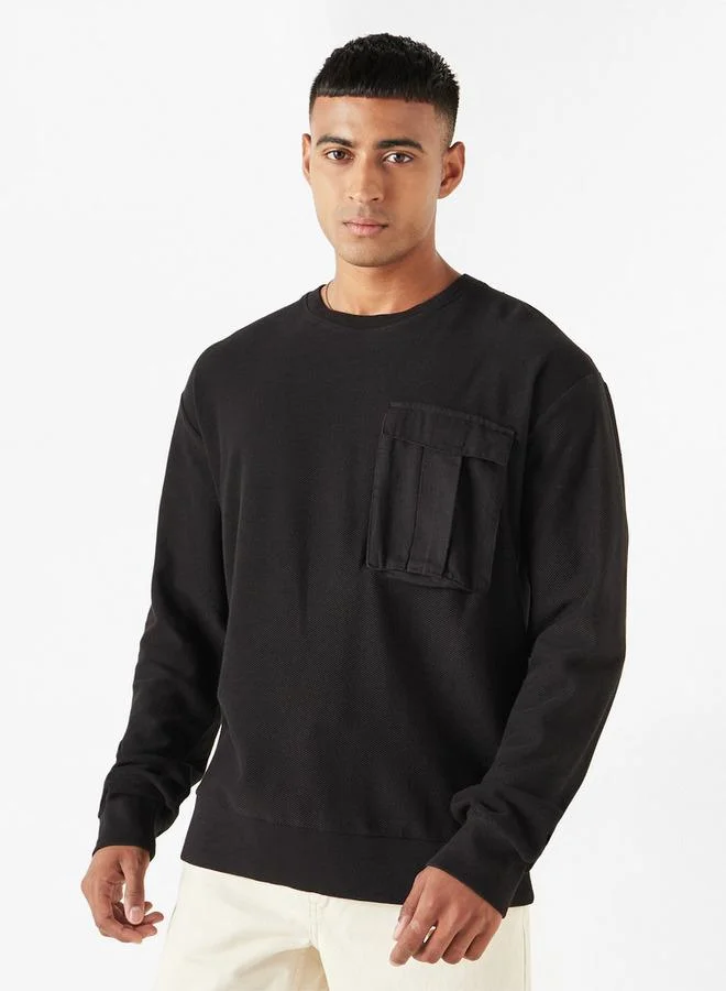Lee Cooper Lee Cooper Textured Sweatshirt with Chest Pocket and Long Sleeves