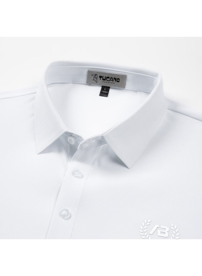 Tucano men's Solid Color Business Casual Polo Shirt With Breathable Short Sleeves - Image 3