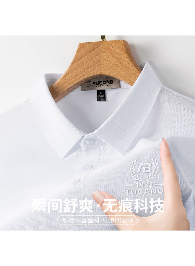 Tucano men's Solid Color Business Casual Polo Shirt With Breathable Short Sleeves - Image 2