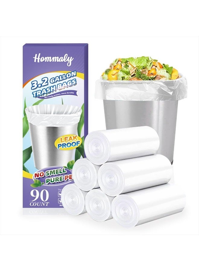 HOMMALY 3 جالون 80 قطعة + 10 قطعة (تناسب 3-3.2 جال) أكياس قمامة صغيرة شفافة بلاستيكية قوية، بطانات سلة المهملات في الحمام، بطانة سلة النفايات، تناسب 10-13 لتر، 3 جالون، 3.2 جالون - Image 1