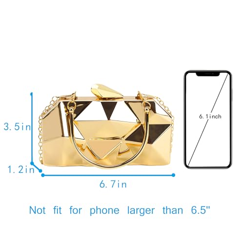 Reberomantic Women Lattice Pattern Metal Handbag Chain Geometric Evening Clutch Purse (U-tote gold) - Image 2