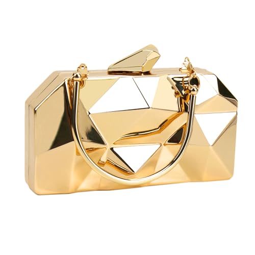 Reberomantic Women Lattice Pattern Metal Handbag Chain Geometric Evening Clutch Purse (U-tote gold) - Image 1