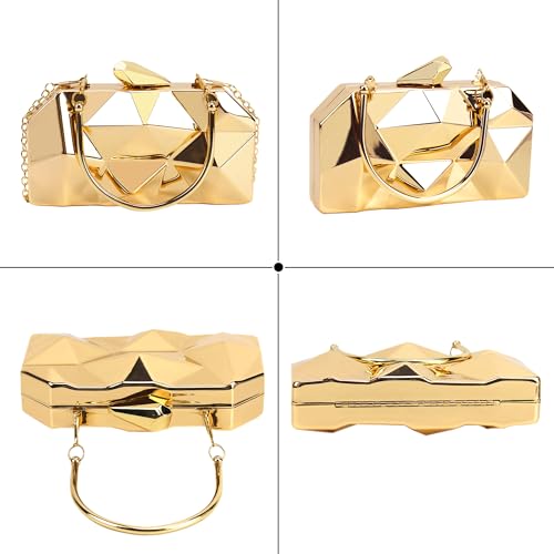 Reberomantic Women Lattice Pattern Metal Handbag Chain Geometric Evening Clutch Purse (U-tote gold) - Image 3