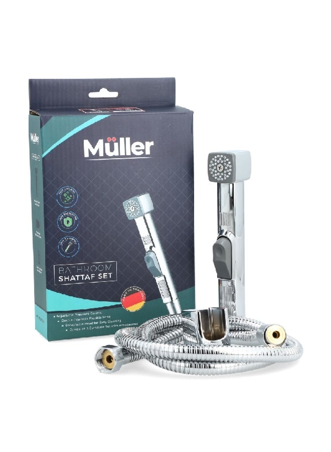 Muller Elegant Design Self Cleaning Leak Protection Bathroom Shattaf Set Chrome 18 x 4.5 x 17 cm MU-3107 - Image 1
