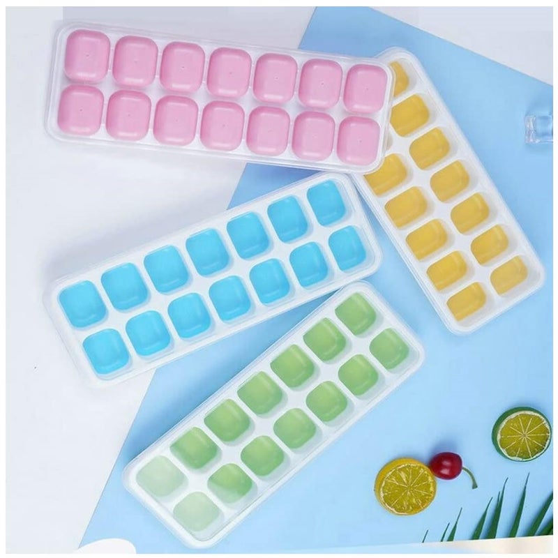 ZELKEY 4 PCS Pop Up Ice Cube Trays for Freezer with Lid with Easy Release Flexible Silicone Bottom Stackable 100 Bpa Free Food Grade for Freezer Cocktail Color May Vary Pack of 4 - Image 1