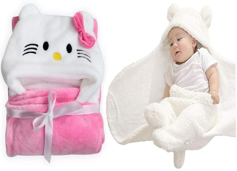 BRANDONN New Born Baby Blankets Combo Pack of Wrapper Cum Sleeping Bag with Baby Bath Towel Pack of 2 - Image 1