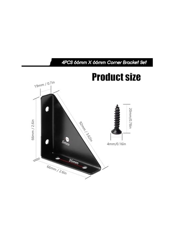 The Bros 4 Pcs Corner Shelf Bracket for Cabinet,Metal Shelf Support Brackets 66mm X 66mm Wall Bracket  - Image 3
