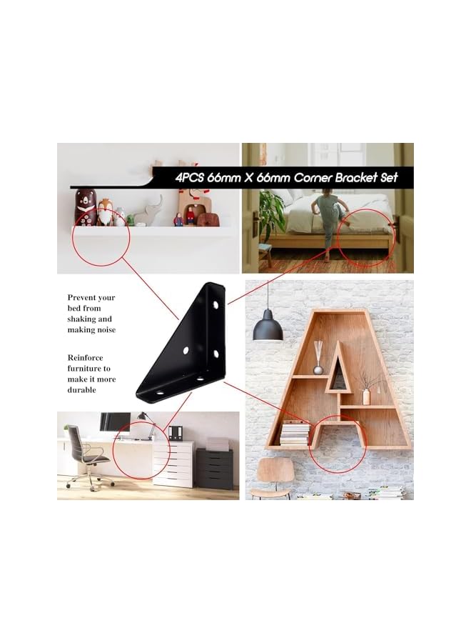The Bros 4 Pcs Corner Shelf Bracket for Cabinet,Metal Shelf Support Brackets 66mm X 66mm Wall Bracket  - Image 5