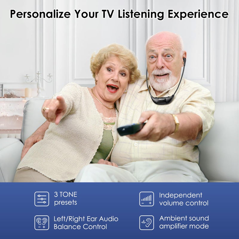 SIMOLIO Digital Wireless Headphones for TV with Clear Dialog, Wireless TV Headset System with Balance Control & Ambient Sound Listener, Earbuds with Transmitter Connect to Smart & Analog Television - Image 4