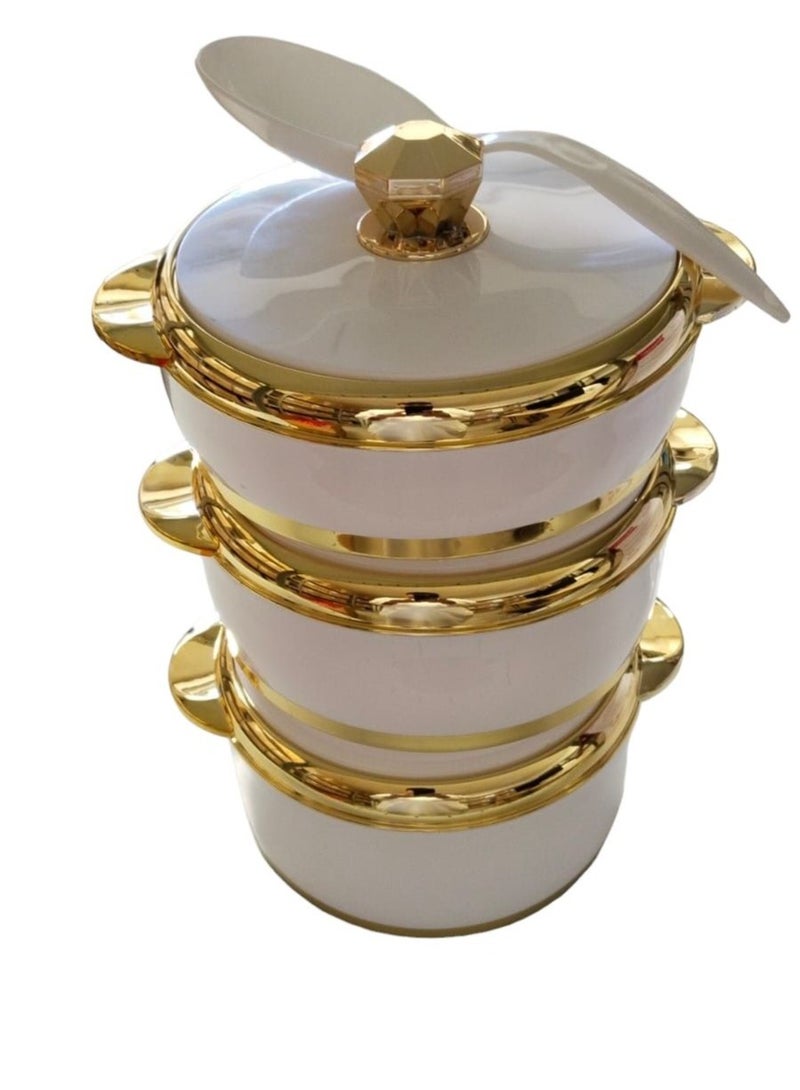 TRIUMPH Set of 3 Inner Stainless Steel Hotpot (1500 ml, 2000 ml, 2500 ml) Light White/Gold - Image 1