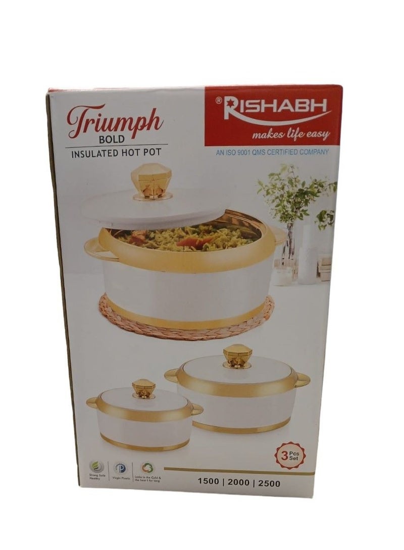 TRIUMPH Set of 3 Inner Stainless Steel Hotpot (1500 ml, 2000 ml, 2500 ml) Light White/Gold - Image 3