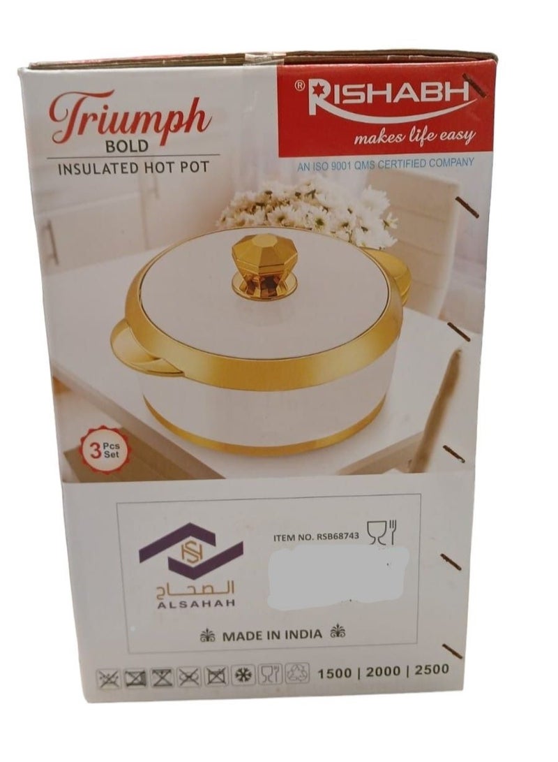 TRIUMPH Set of 3 Inner Stainless Steel Hotpot (1500 ml, 2000 ml, 2500 ml) Light White/Gold - Image 4