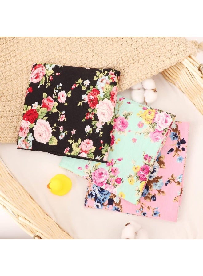 DRESHOW BQUBO 3 Sets Receiving Blanket with Headbands Newborn Baby Floral Printed Baby Shower Swaddle Gift - Image 2
