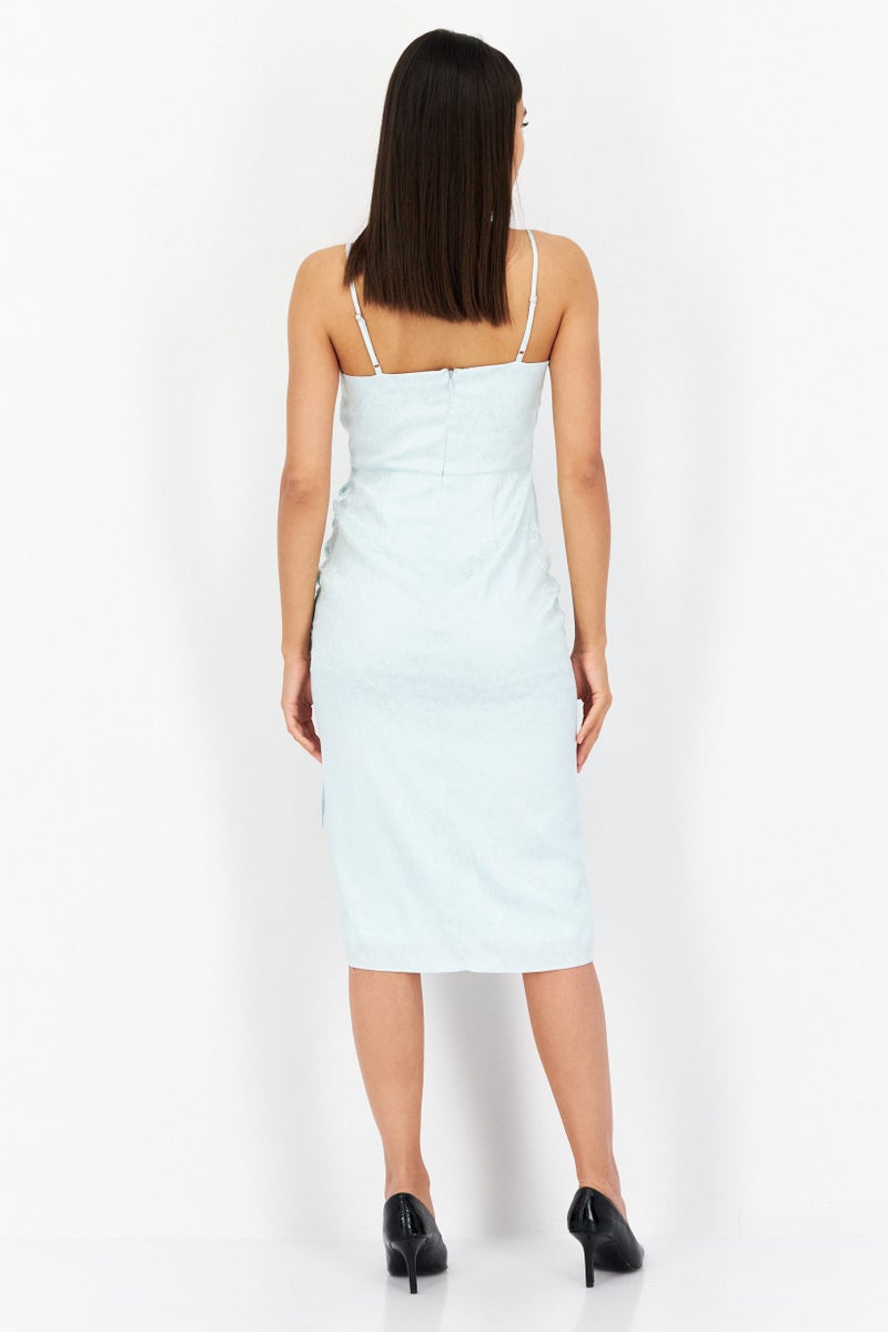 BCBGeneration Women Square Neckline Allover Print Sleeveless Midi Dress, Green - Image 3