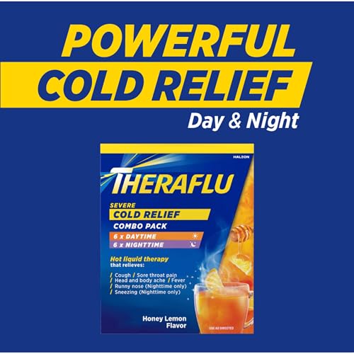 Theraflu مسحوق ثيرافلو كومبو لتخفيف أعراض البرد الشديد نهارًا وليلاً، بنكهة العسل والليمون، 12 حبة، 6 نهارية + 6 ليلية - Image 5