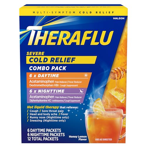 Theraflu مسحوق ثيرافلو كومبو لتخفيف أعراض البرد الشديد نهارًا وليلاً، بنكهة العسل والليمون، 12 حبة، 6 نهارية + 6 ليلية - Image 1