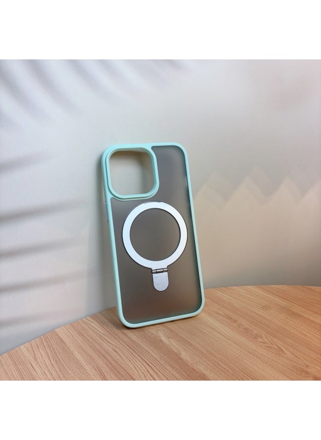 Generic - Applicable To For Iphone 16ProMax Mobile Phone Case For Iphone15 Bracket Magnetic Absorption Anti-fall Q1 Frosted Skin Feeling Fulcrum Factory-Color:Fluorescent Green [transparent Black]-Applicable Models:For Iphone 14plus - Image 1