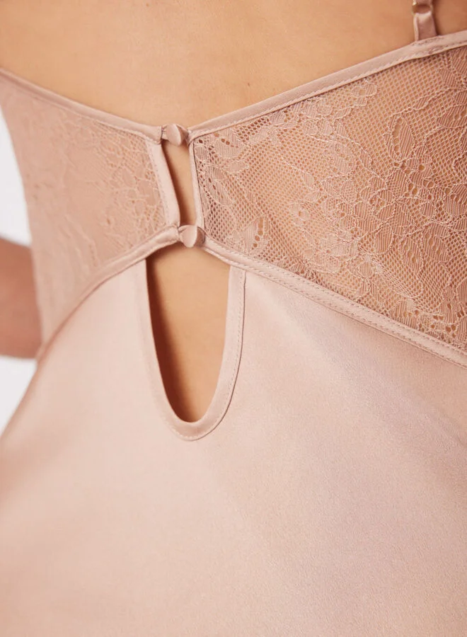 women'secret Long Satin And Nude Lace Nightgown