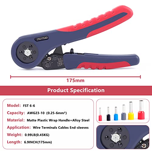 Flytuo Upgraded Hexagonal Ferrule Crimping Tool, New HSC8 6-6A Self-adjusting Ratchet Wire Crimper Plier for Wire Terminals Cables End-sleeves AWG28-10 - Image 2
