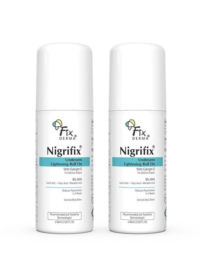 FIXDERMA Fixderma Nigrifix Underarm Lightening Roll on with 6% AHA, Lactic Acid & 1% Mandelic Acid & Kojic Acid | Brightens Skin & Exfoliates Underarm | For Sensitive Skin - 120ml (Pack of 2)  - Image 1