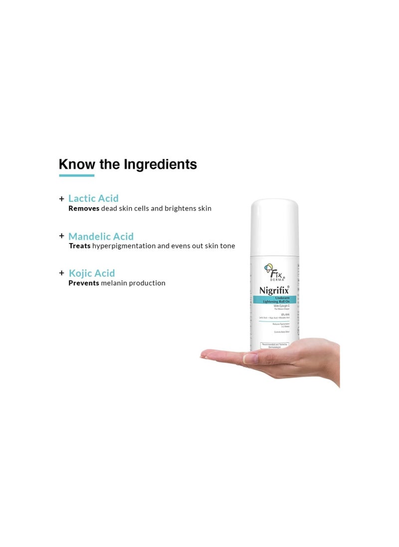 FIXDERMA Fixderma Nigrifix Underarm Lightening Roll on with 6% AHA, Lactic Acid & 1% Mandelic Acid & Kojic Acid | Brightens Skin & Exfoliates Underarm | For Sensitive Skin - 120ml (Pack of 2)  - Image 4