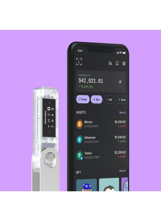 Ledger - Nano S Plus Hardware Wallet | Safest Crypto & NFT Cold Storage, OLED Screen, Type-C Connectivity, 5000+ Coins Supported, for Android, MacOS & Windows - Transparent - Image 1