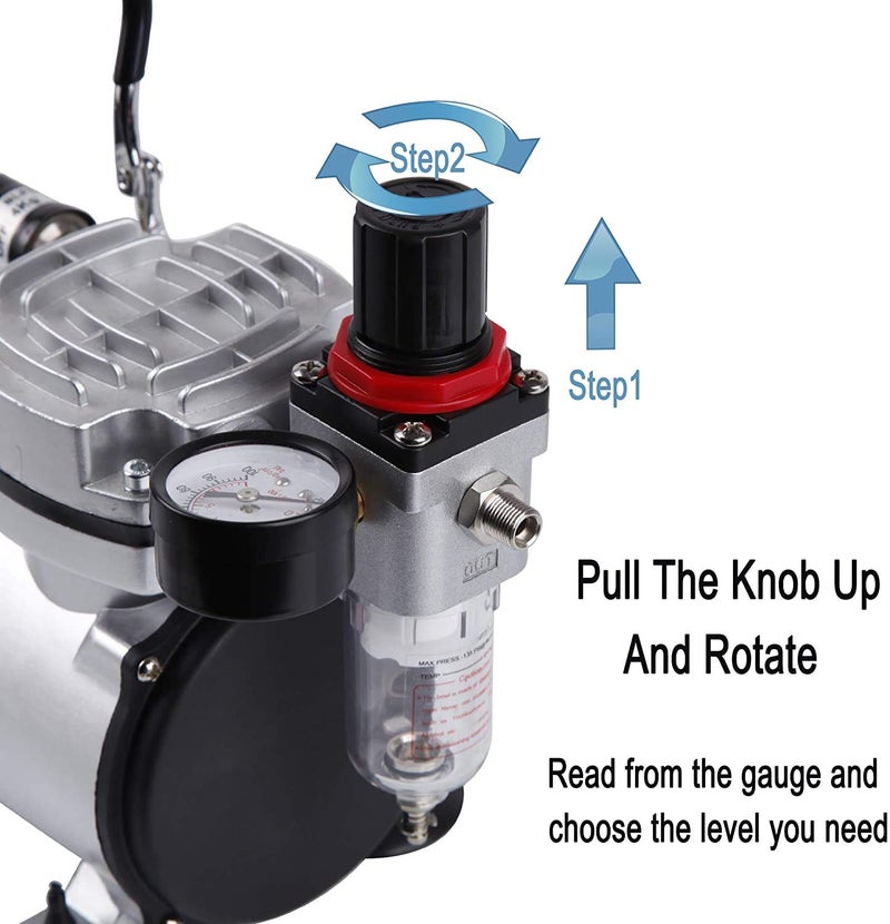Aerograph Mini Air-Compressor With Airbrush AG-130E Set 0.3mm, Dual Action Gravity Feed & Air Hose Pipe/Spring Tube (6ft) - Image 5