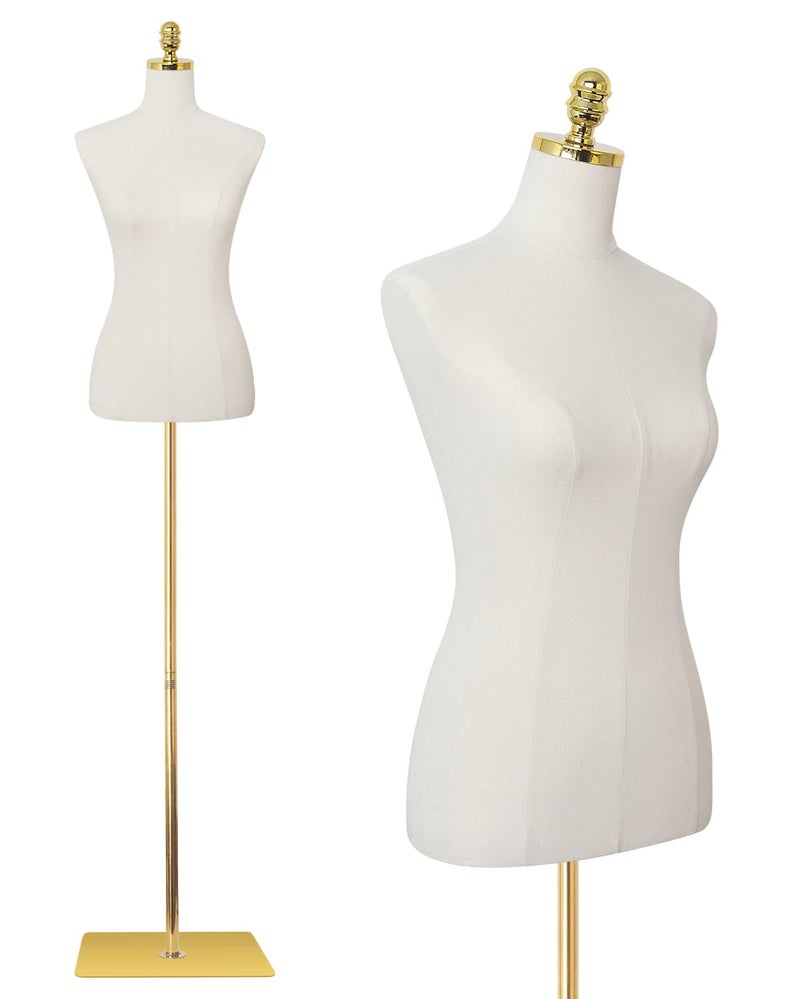 SHAREWIN Mannequin Torso Dress Form 40557323 Inch Height Adjustable Female Model Display Mannequin Body with Metal Bracket and Rectangular Base for Sewing Dressmakers Dress Jewelry Display Beige
