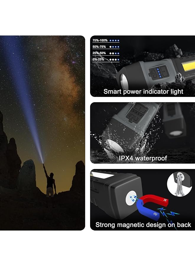 أكس سبرينج مصباح يدوي LED قابل لإعادة الشحن ومحمول ومقاوم للماء مع أوضاع شحن من النوع C وUSB مصباح يدوي قابل للطي بقوة 1000 لومن مع 5 أوضاع إضاءة مصباح يدوي قوي للاستخدام المنزلي والخارجي - Image 3