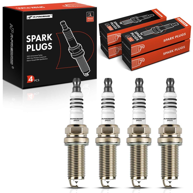 A-Premium Iridium Platinum Spark Plugs Compatible with Honda CR-V, Civic, Accord, Crosstour & Hyundai Elantra, Elantra Coupe/GT, Sonata, Santa Fe, Santa Fe Sport, Tucson, Venue & Kia Soul, Pack of 4 - Image 1