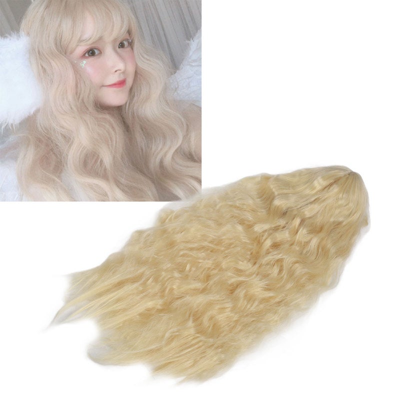 Women Wig: Light Gold Long Curly High Temperature Synthetic - Premium Mesh Lining Comfortable Wear Adjustable Straps Easy Styling for Daily Party Shopping Wedding Dating - Image 4