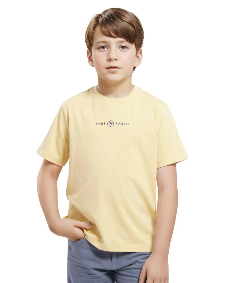Rare Ones Rare Ones Kids Chom Yellow Cotton Fabric Half Sleeves Crew Neck Graphic Print T-Shirt