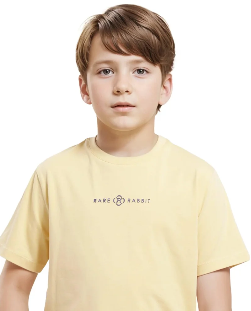 Rare Ones Rare Ones Kids Chom Yellow Cotton Fabric Half Sleeves Crew Neck Graphic Print T-Shirt