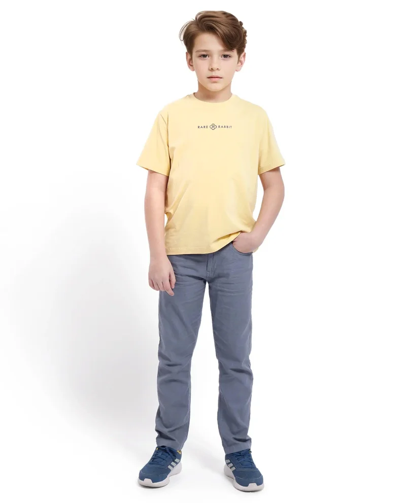Rare Ones Rare Ones Kids Chom Yellow Cotton Fabric Half Sleeves Crew Neck Graphic Print T-Shirt