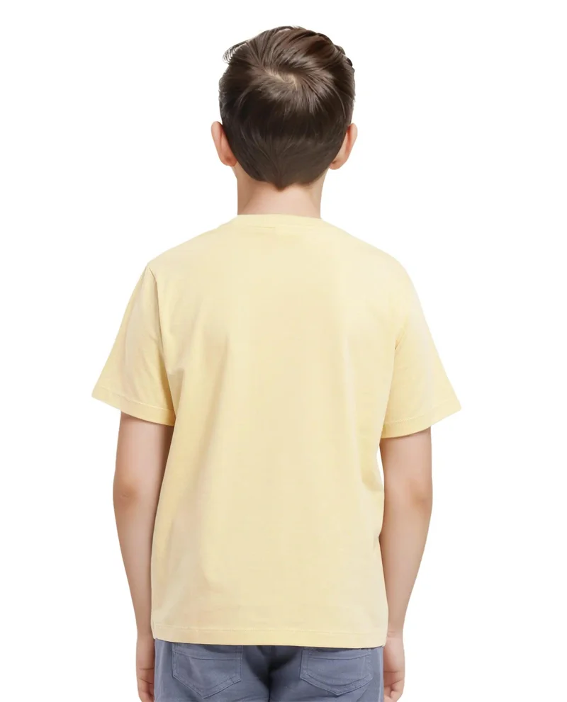 Rare Ones Rare Ones Kids Chom Yellow Cotton Fabric Half Sleeves Crew Neck Graphic Print T-Shirt