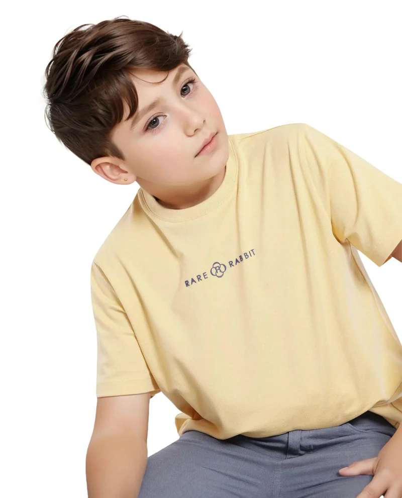 Rare Ones Rare Ones Kids Chom Yellow Cotton Fabric Half Sleeves Crew Neck Graphic Print T-Shirt
